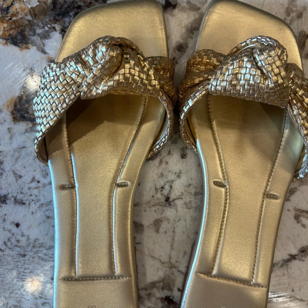 Gold Woven Slide Sandals